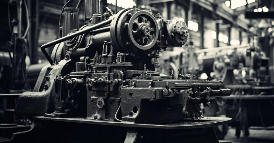 "Vintage industrial machinery in factory."