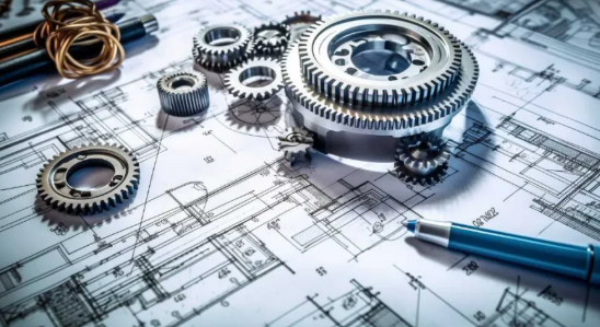 "Gears on technical engineering blueprint"