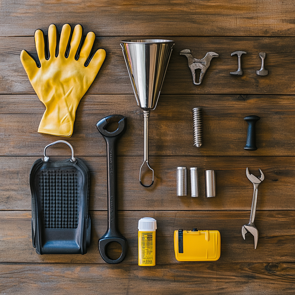 Various tools organized on table