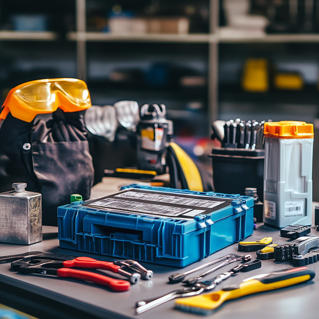 Workshop tools neatly arranged table