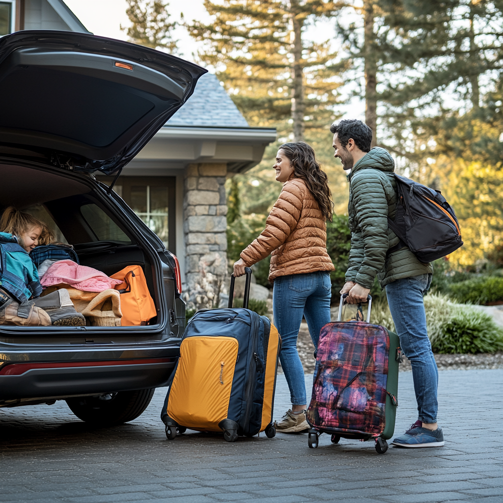 Family packing car for vacation