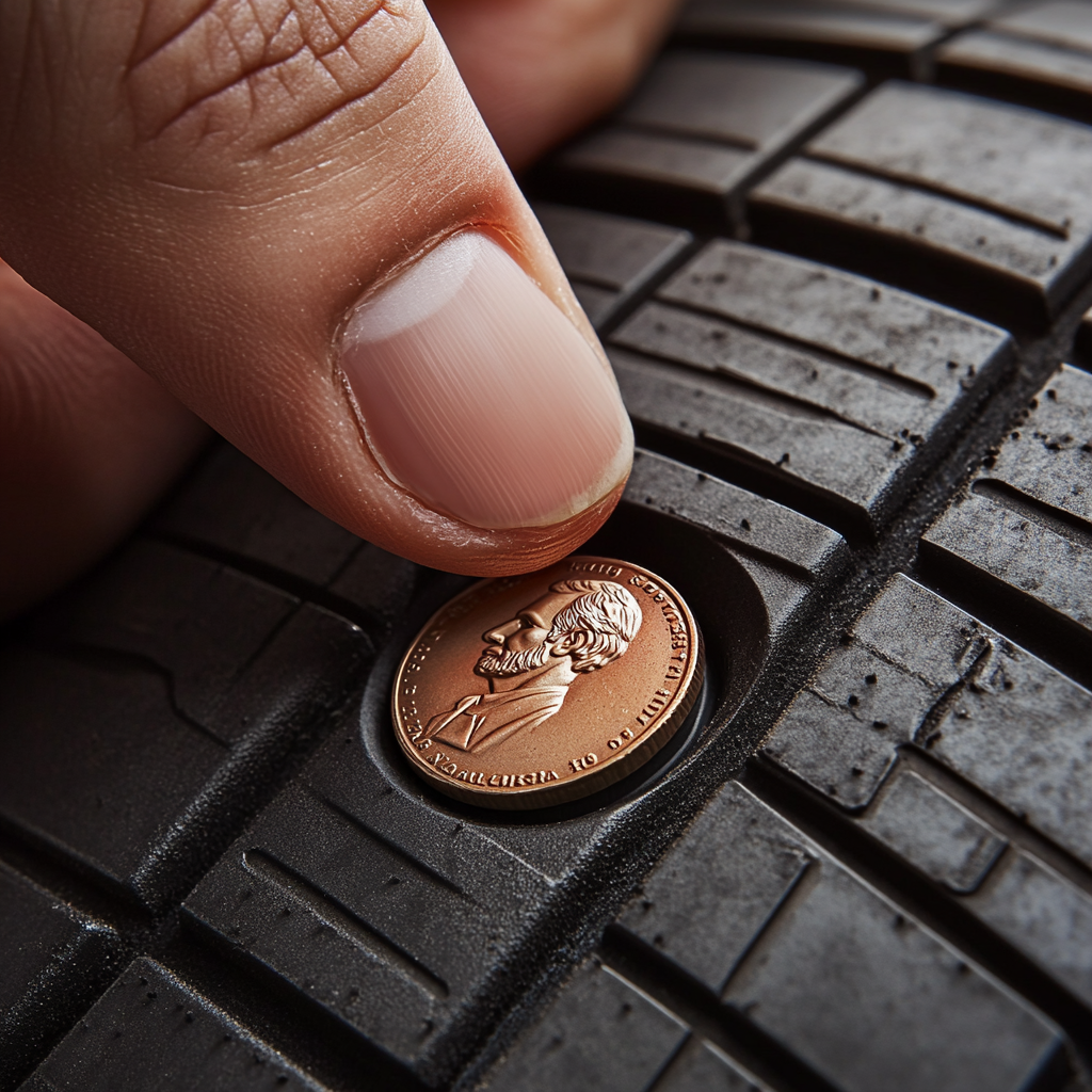 Measuring tire tread with coin