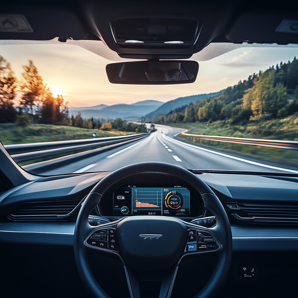 Car dashboard with scenic drive