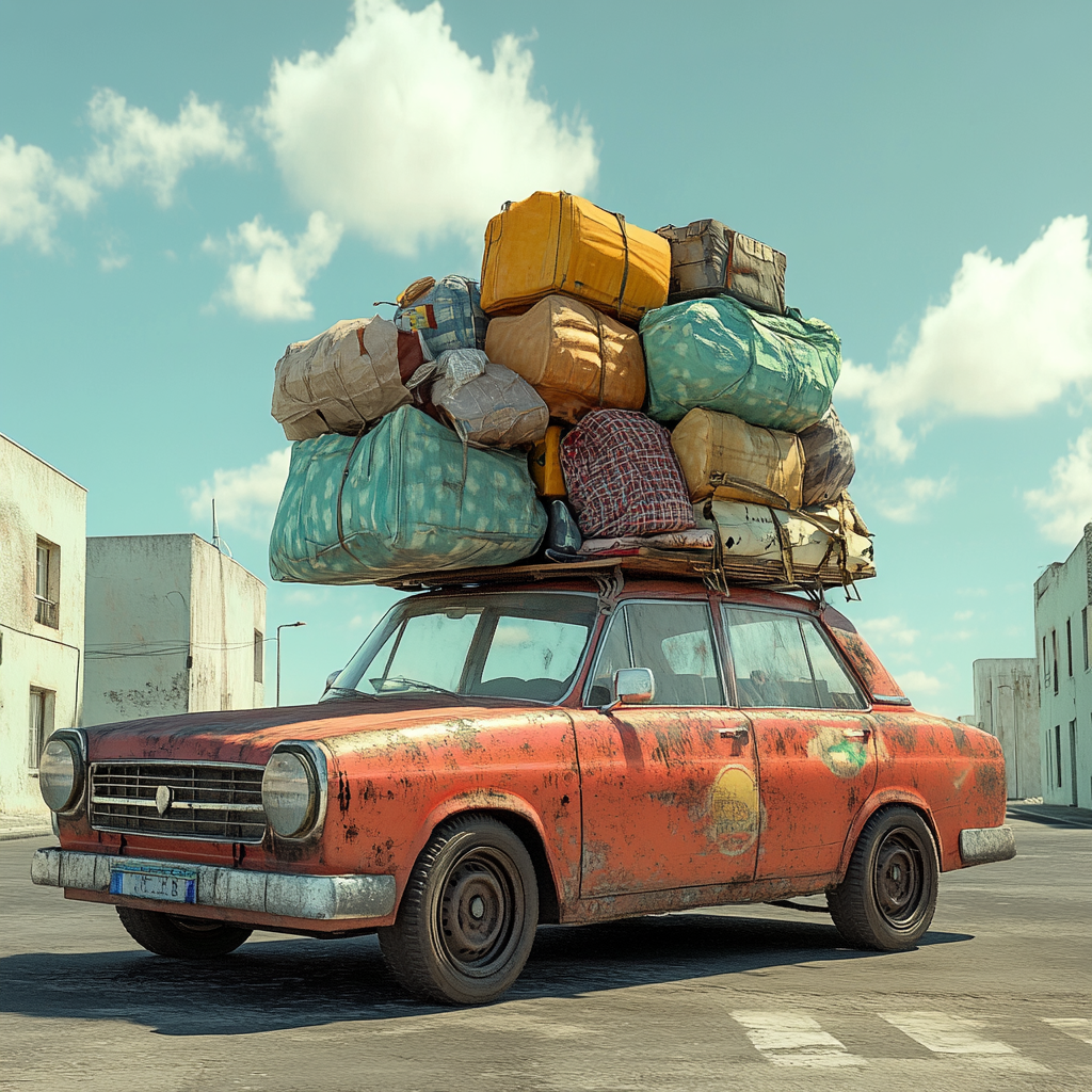 Old car overloaded with luggage