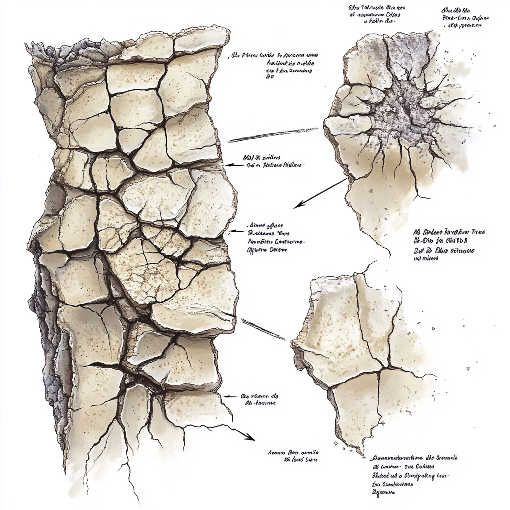 Detailed illustration of cracked surfaces