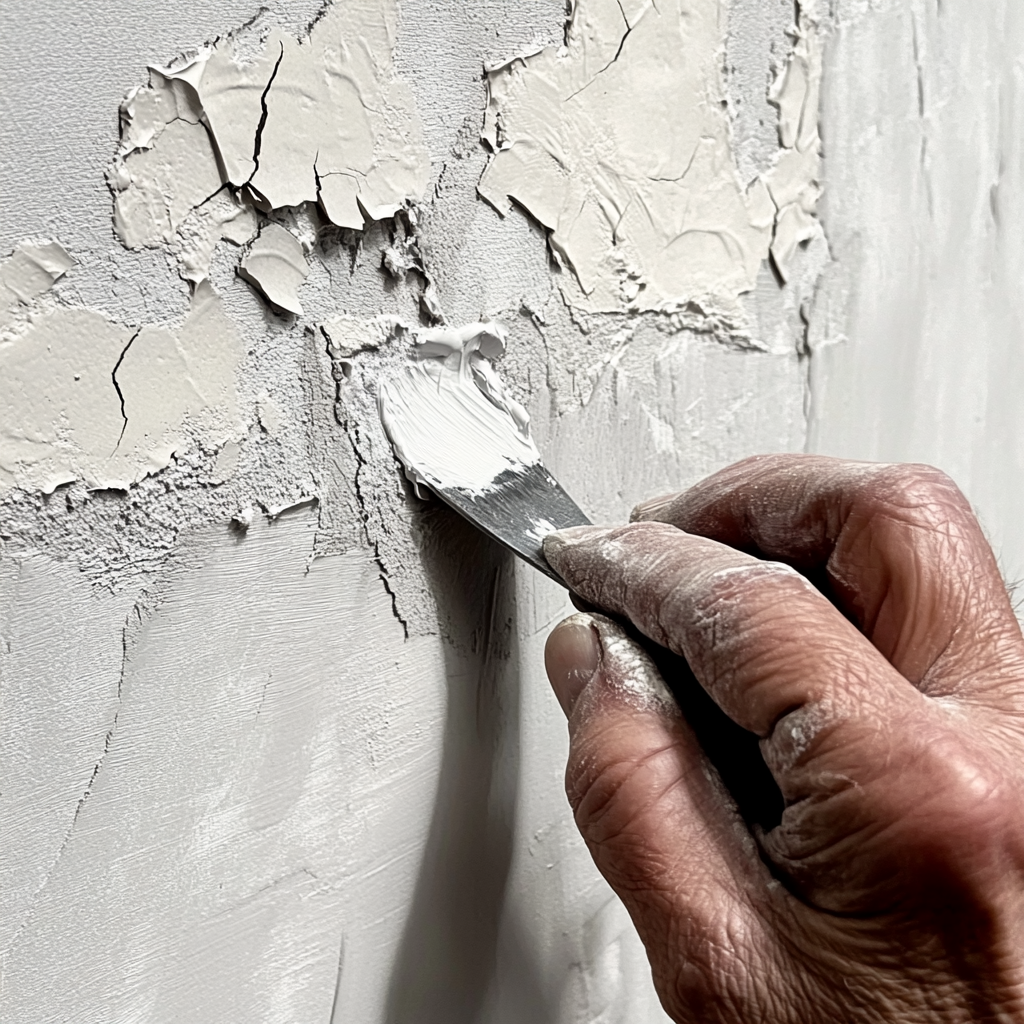 Hand applying plaster to wall