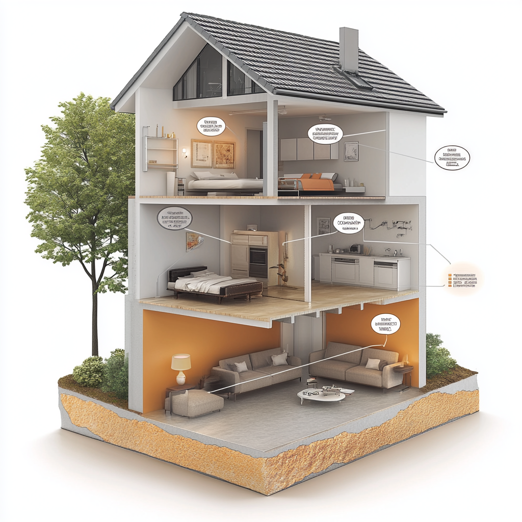 Cutaway view of modern house