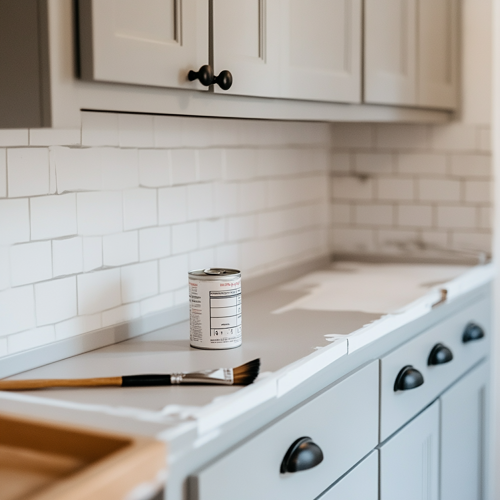 Kitchen renovation with paint tools