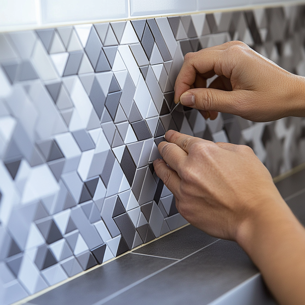 Installing geometric patterned wall tiles