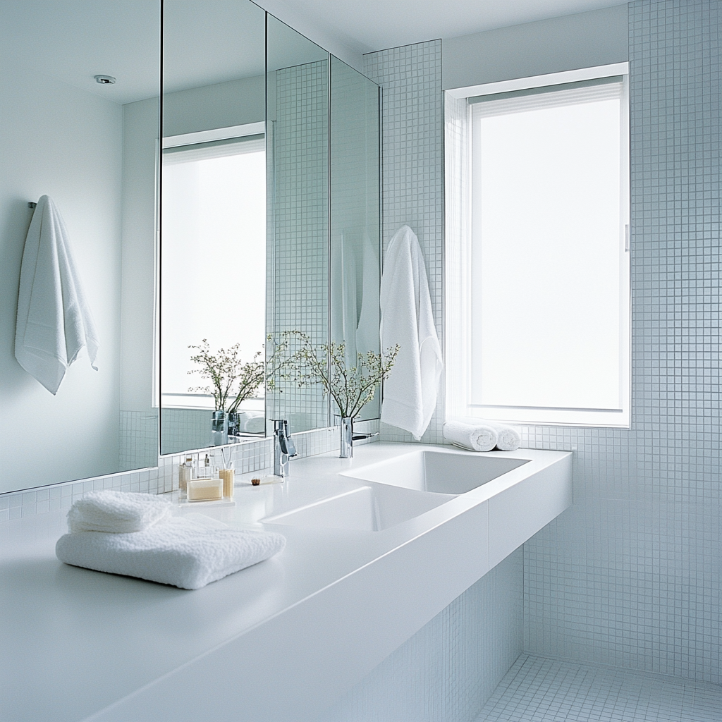 "Bright minimalist bathroom with elegance."