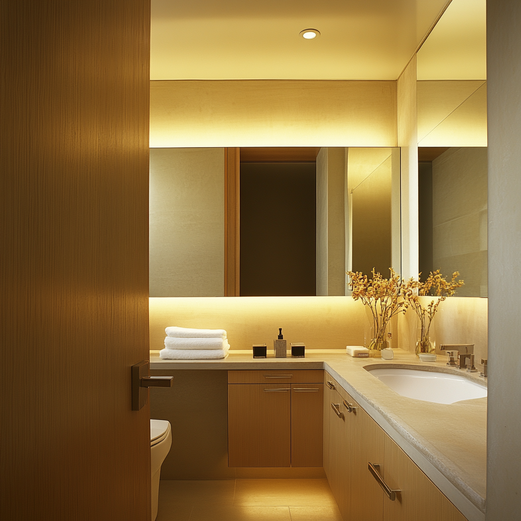 Warm, elegant modern bathroom interior