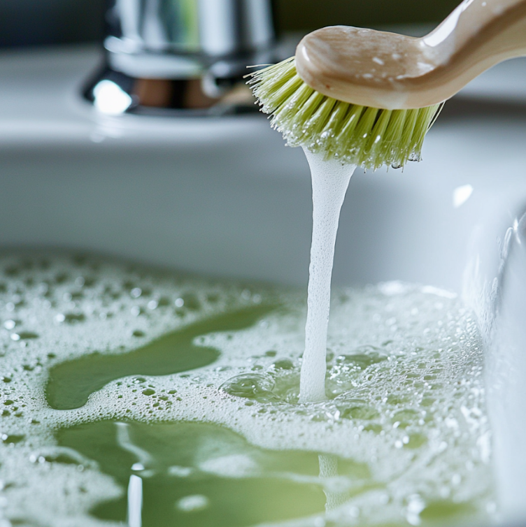 Soap bubbles with cleaning brush