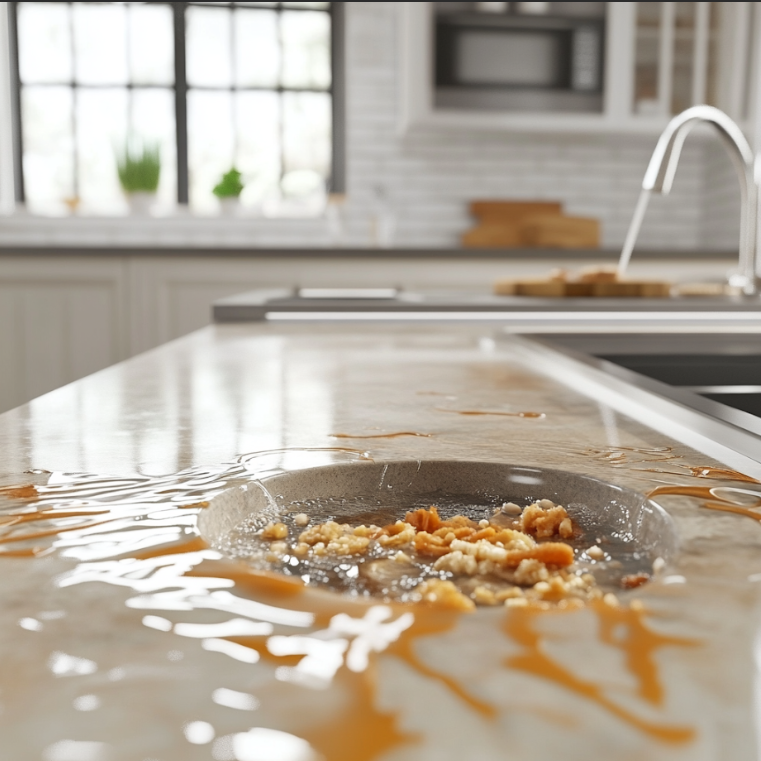 Messy kitchen counter with spill