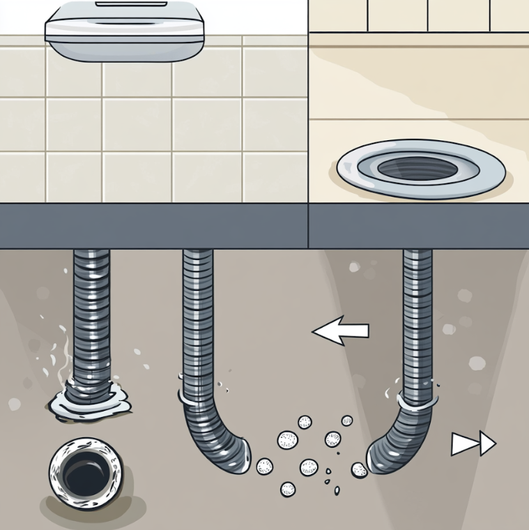 Illustration of clogged drain pipes