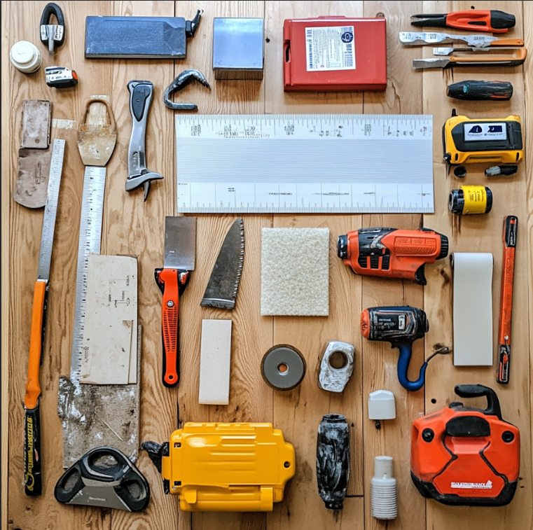 Assorted construction tools arrangement"