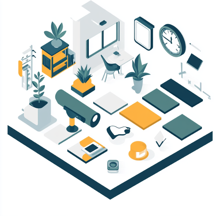 Isometric office decor essentials