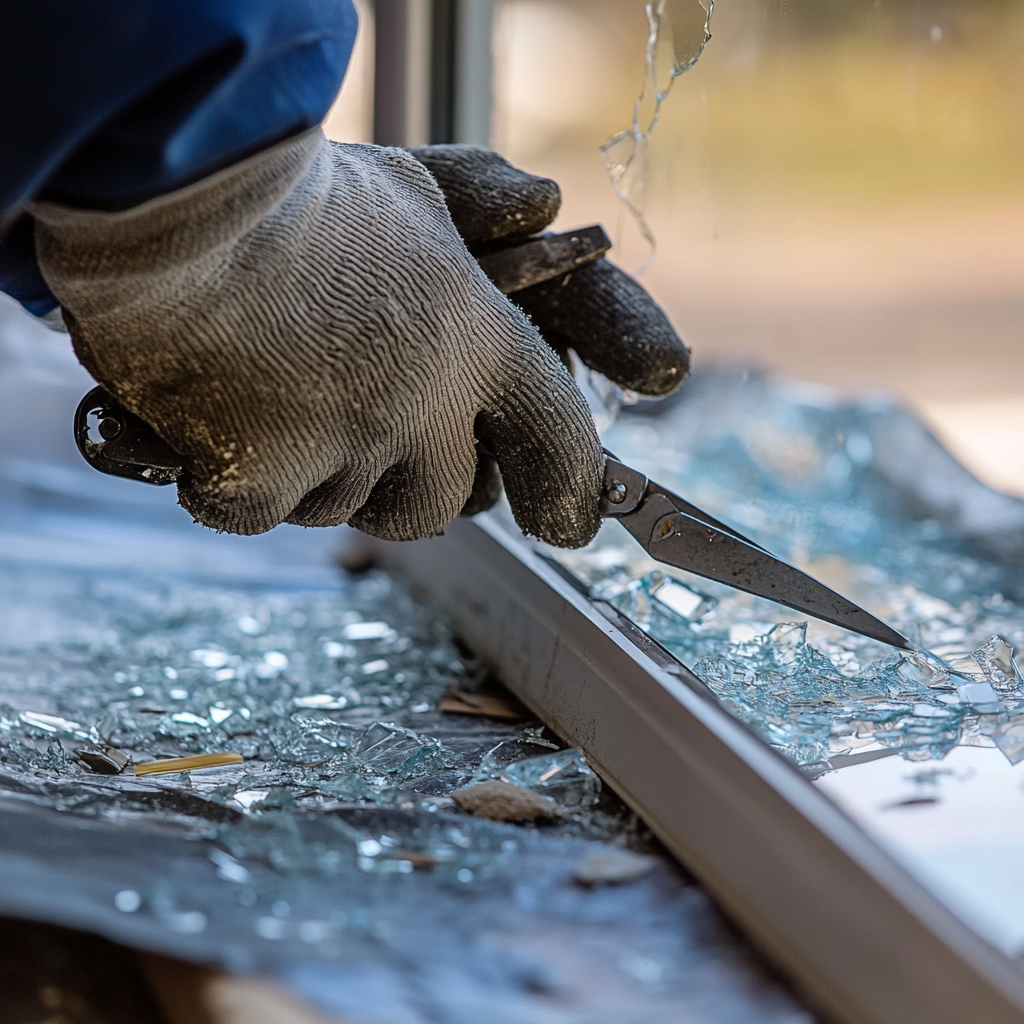 Cutting broken window glass