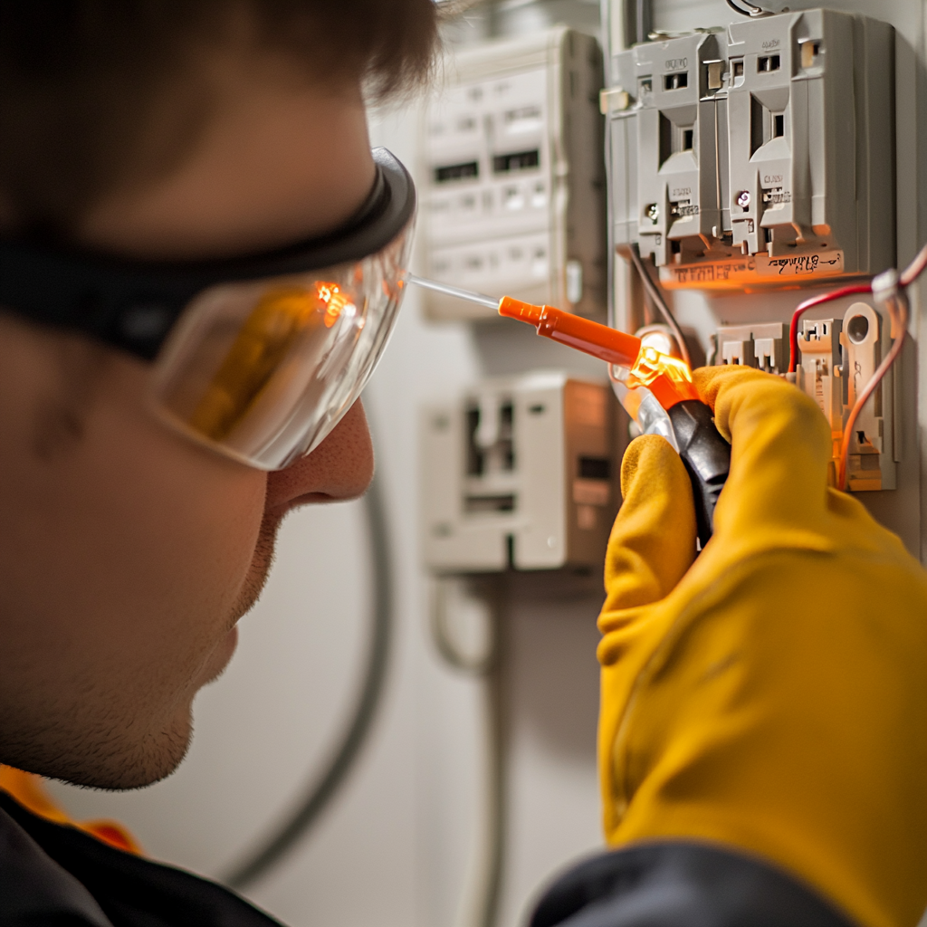 Electrician working with tester
