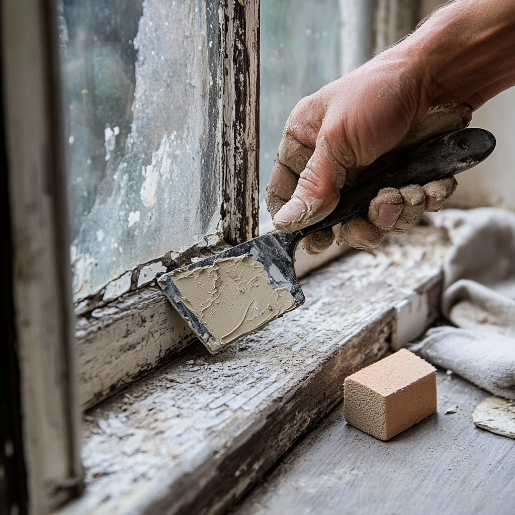 Applying putty to window