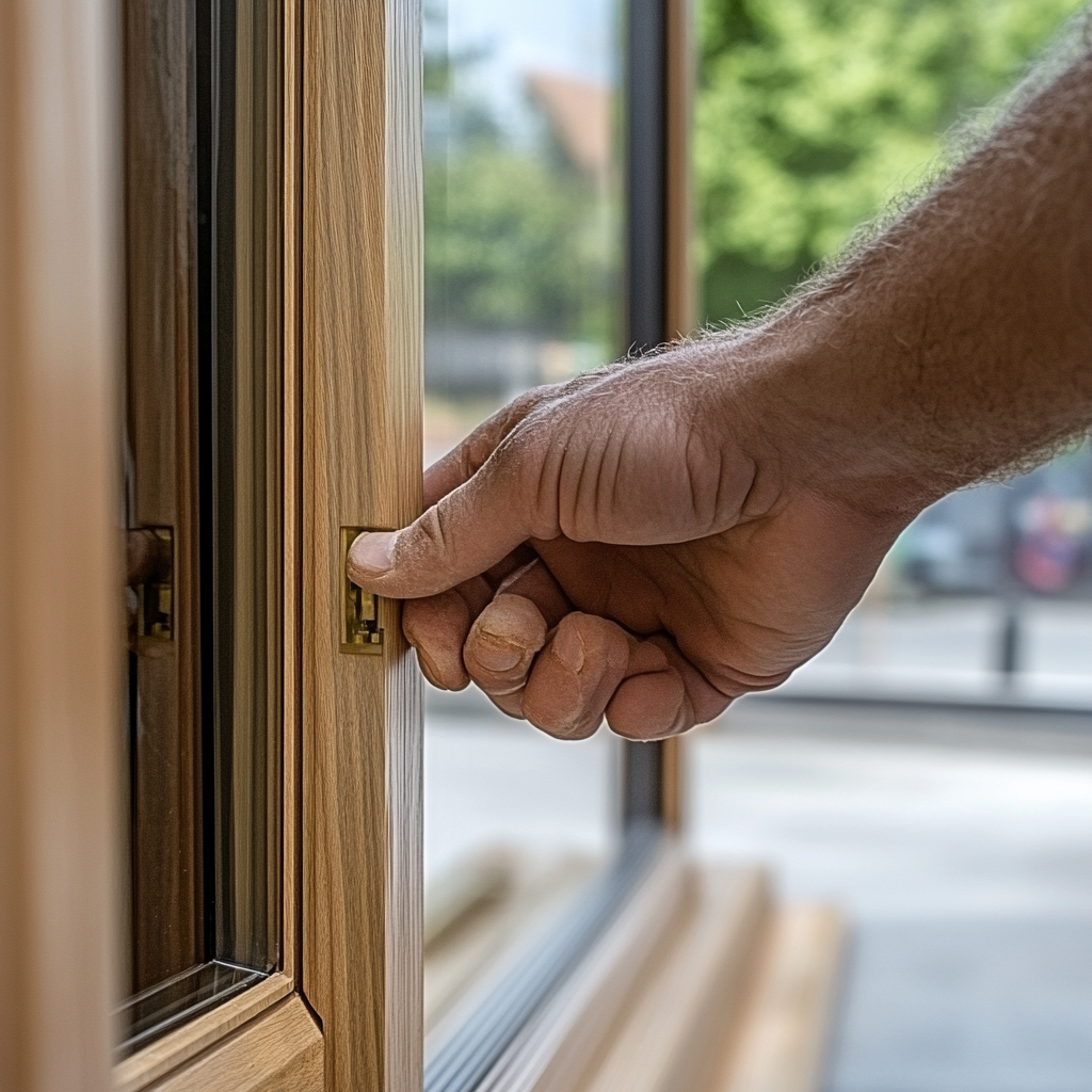 Hand closing wooden window