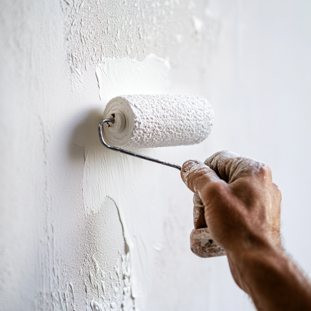 Hand rolling paint on wall