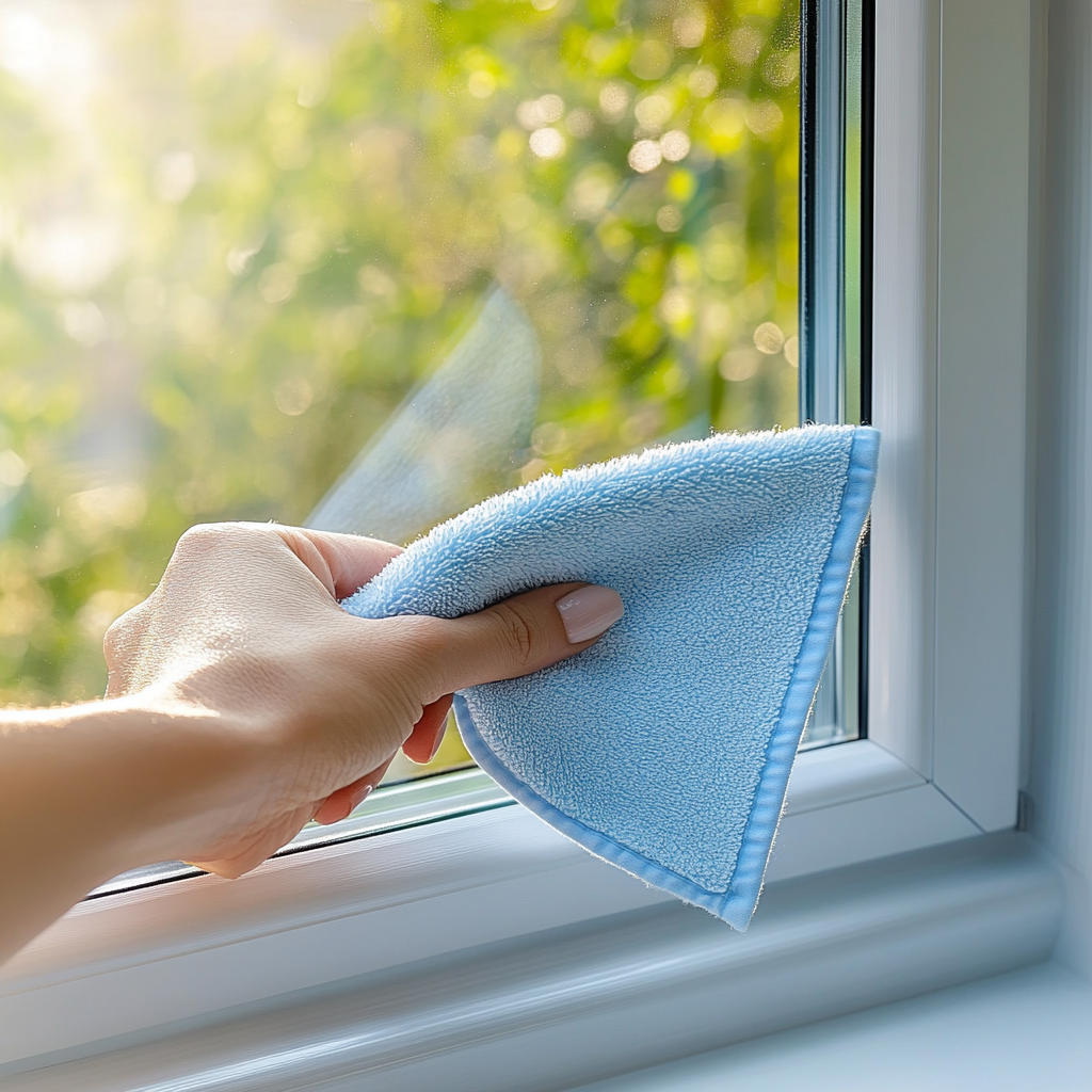 Cleaning window with cloth
