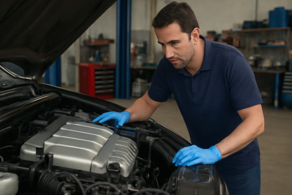 Mechanic working on engine