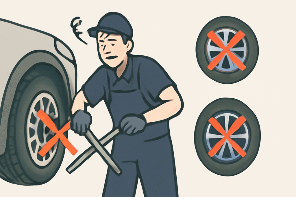 Mechanic removing car tires