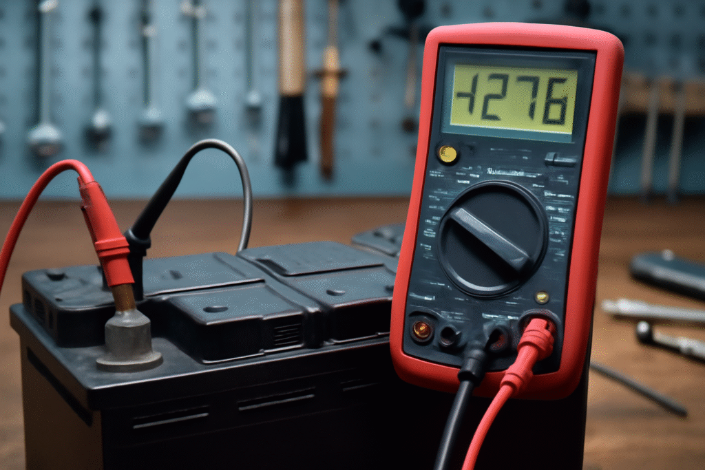 Multimeter testing car battery