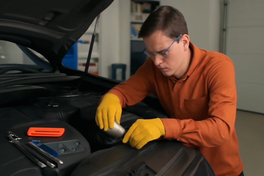 Mechanic working on car
