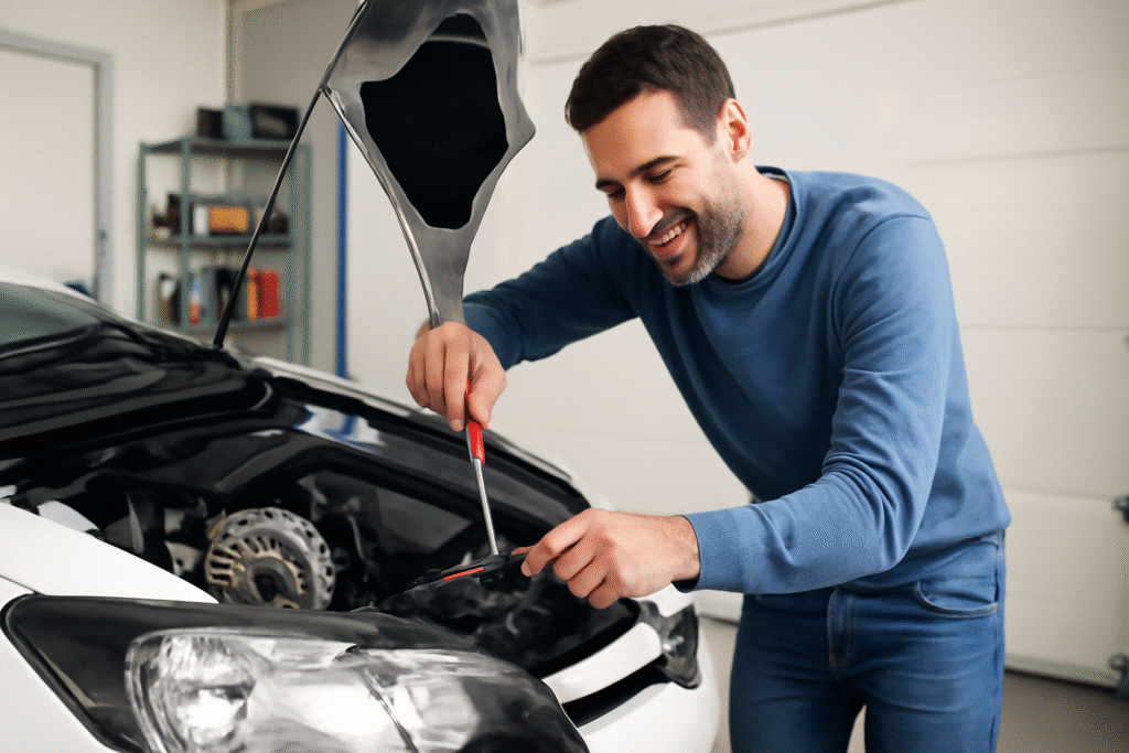 Man repairing car engine