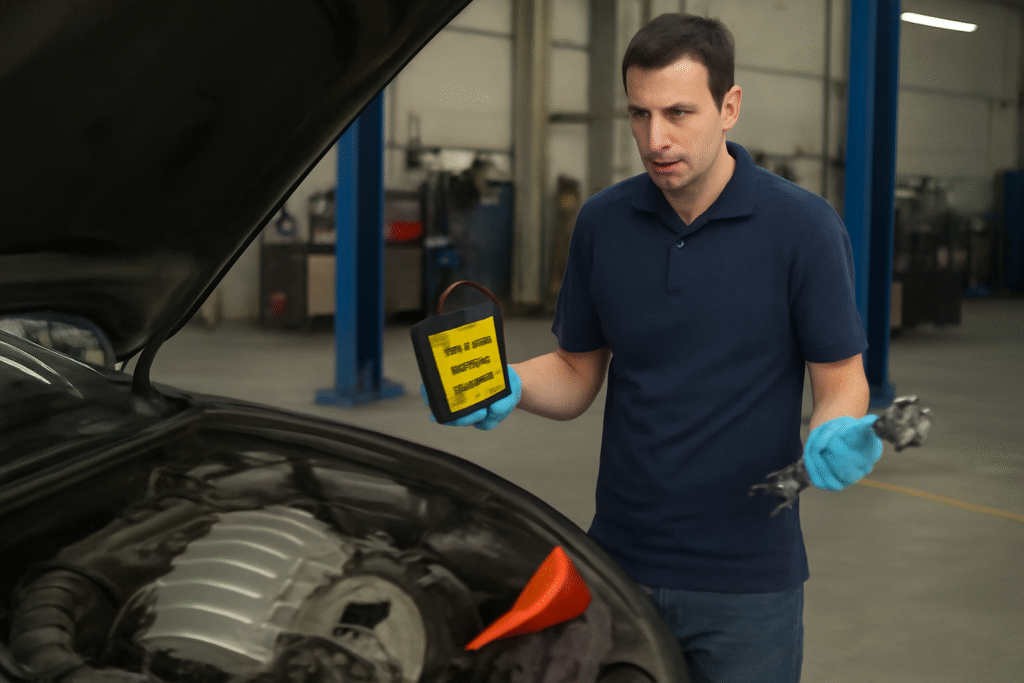Mechanic inspecting car engine