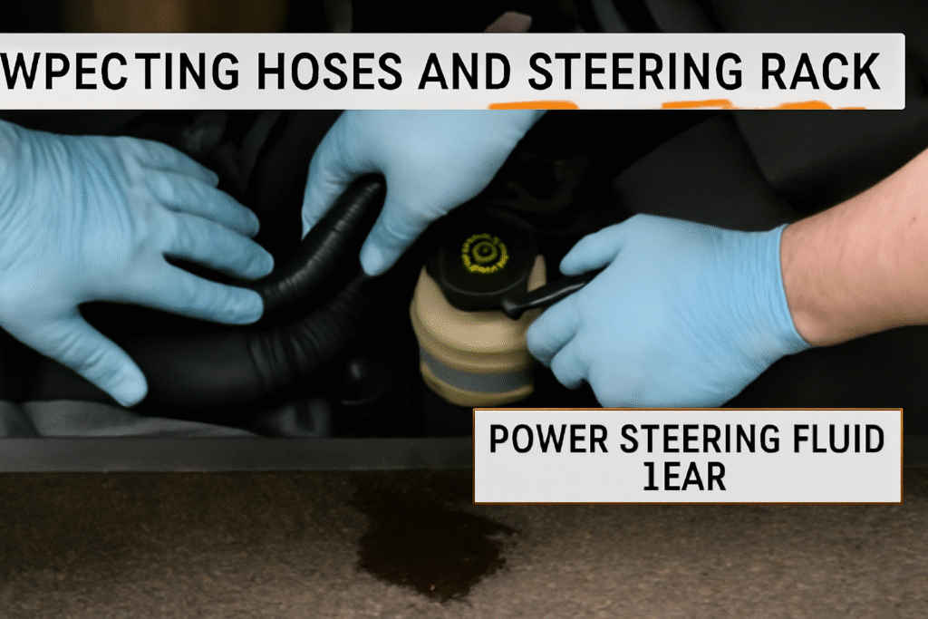 Inspecting hoses steering rack 