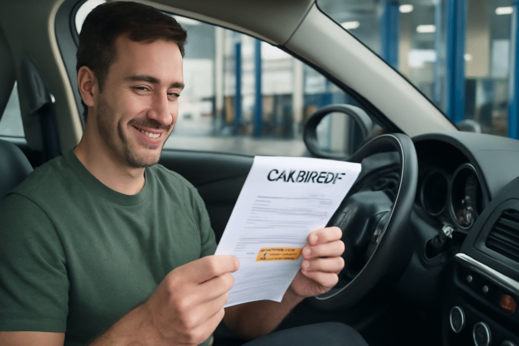 Happy driver reading report