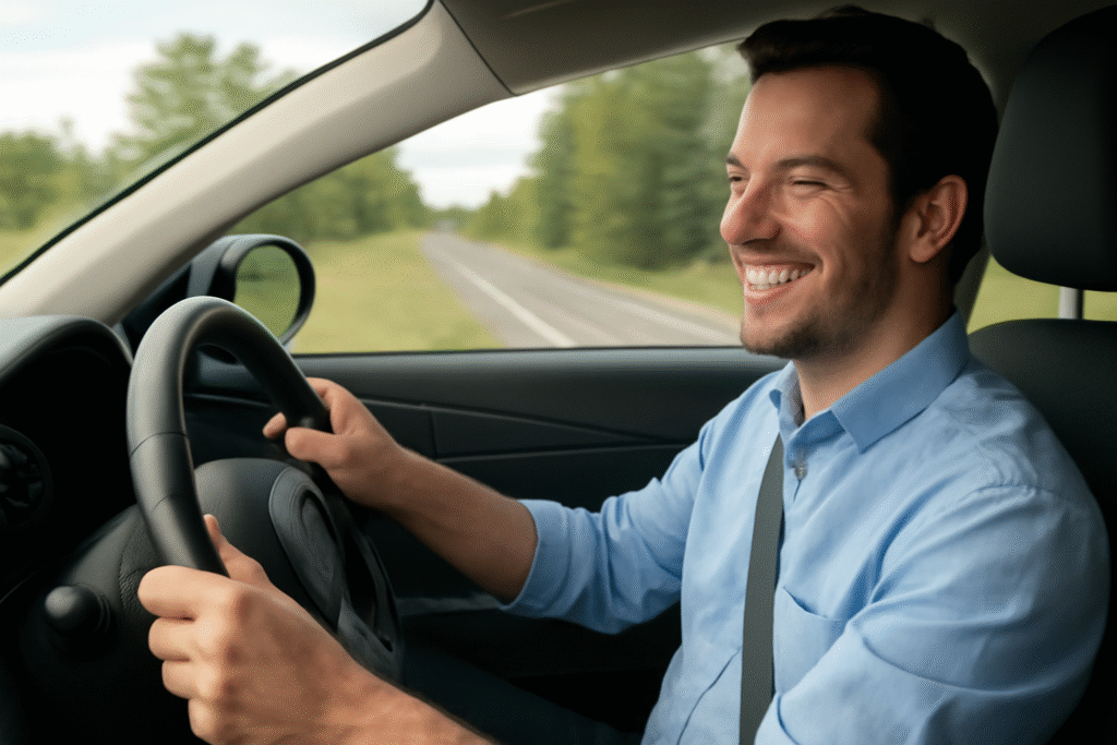 Happy man driving car 