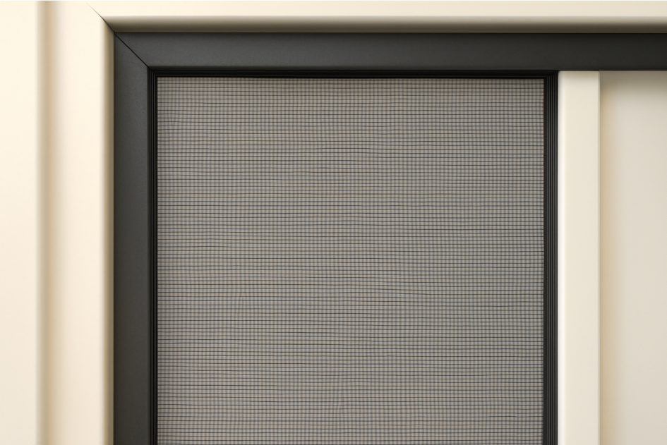 A well-installed and taut window screen in a clean window frame, with no wrinkles or sagging, showcasing a professional-level repair."