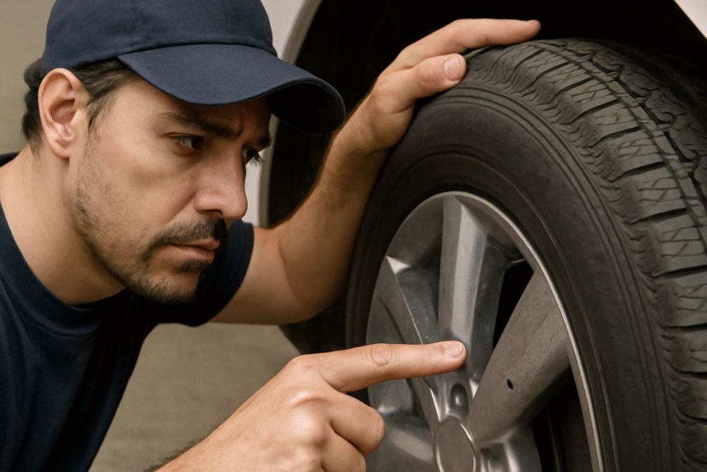 Inspecting car tire damage