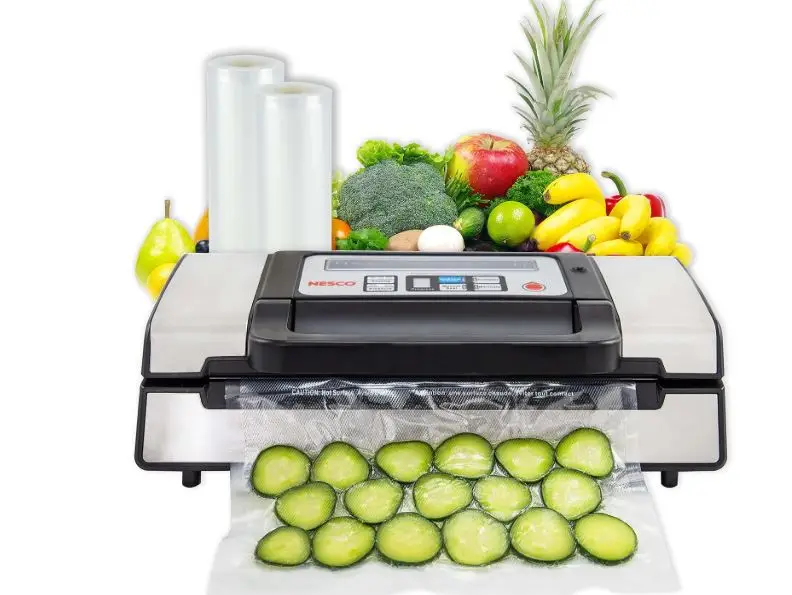  Nesco Deluxe Food VS-12 Vacuum Sealer, 130 Watts, Kit Bags & Viewing Lid, Compact, Silver