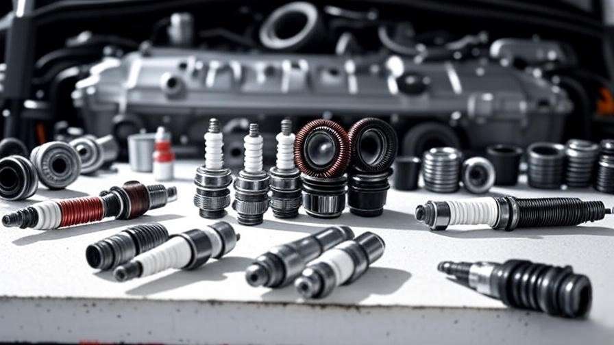New spark plugs and ignition coils on workbench with engine bay background