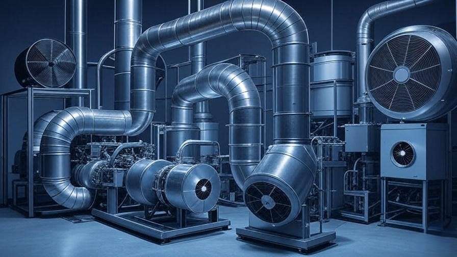 Key components of smoke the pipe systems including ducts, chimneys, and fans in mechanical engineering setup.