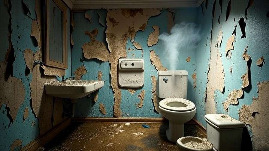 Examples of wallpaper failure modes like bubbling and peeling in high-humidity bathrooms