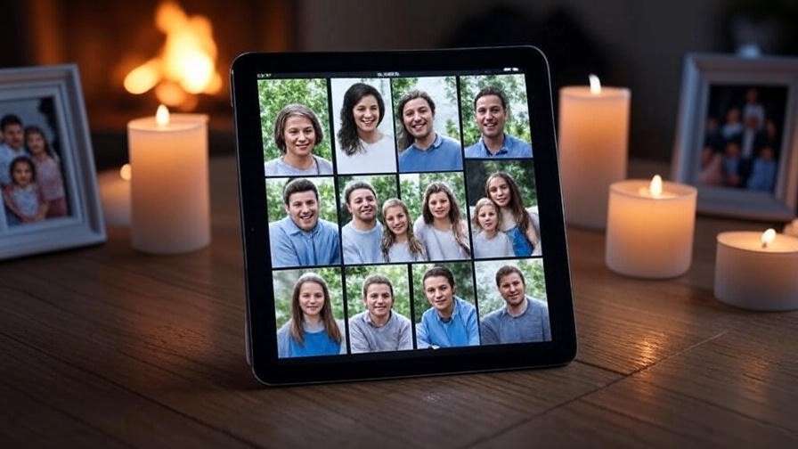 Digital memorial page on a tablet with family photos and candles, showcasing Paul Funeral Home’s archiving services