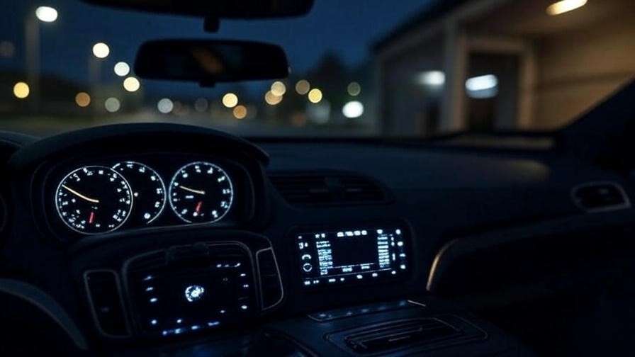 Car dashboard showing flashing check engine light during drive.