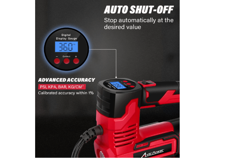 AVID POWER Tire Inflator Portable Air Compressor, 20V Cordless Car Pump w/Rechargeable Li-ion Battery, 12V Car Power Adapter, Digital Pressure Gauge, 150PSI