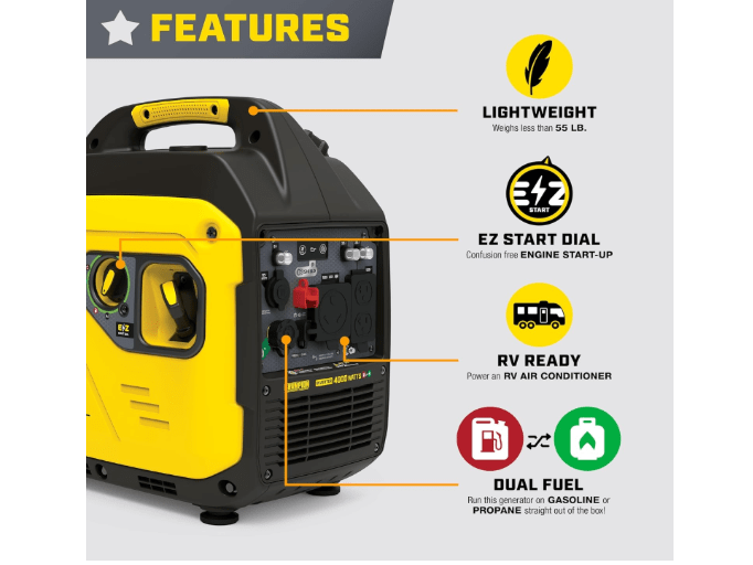  Champion Power Equipment 4000-Watt Dual Fuel RV Ready Portable Inverter Generator with Quiet Technology and CO Shield