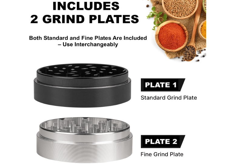  Dual Purpose 3" Inch Large Spice Dual Grinder, Including Fine Grind Plate & Medium Standard Grind Plate