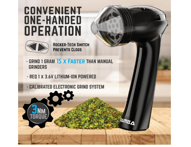 Mamba Original 1g Black USB Electric Herb Grinder. Small Portable Metal Herbal Machine & Spice Mill for the Kitchen