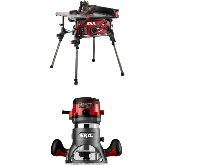 SKIL 15 Amp 10 Inch Portable Jobsite Table Saw with Folding Stand and 10 Amp Fixed Base Corded Router (TS6307-00 & RT1323-00)