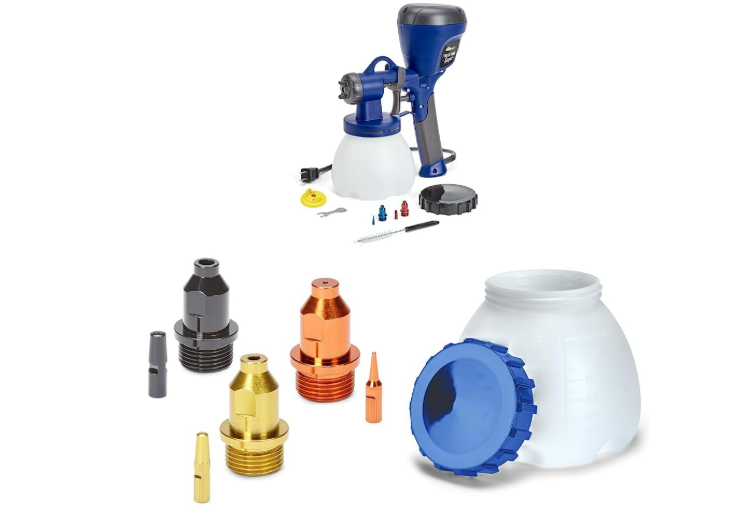 
HomeRight Super Finish Max HVLP Paint Sprayer, Spray Gun & Multi Pack Spray Tips, 3 Piece Container & Lid, White & Blue