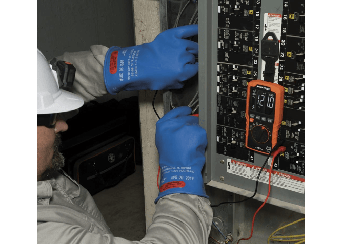 Klein Tools MM450 Slim Digital Multimeter, Reverse Contrast Display with Lead Alert, Auto-Ranging TRMS, 600V AC/DC Voltage, Current, Resistance, Temp